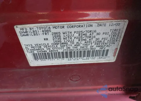 2001 Toyota Highlander из США, поврежденный, VIN JTEHD21A310001960